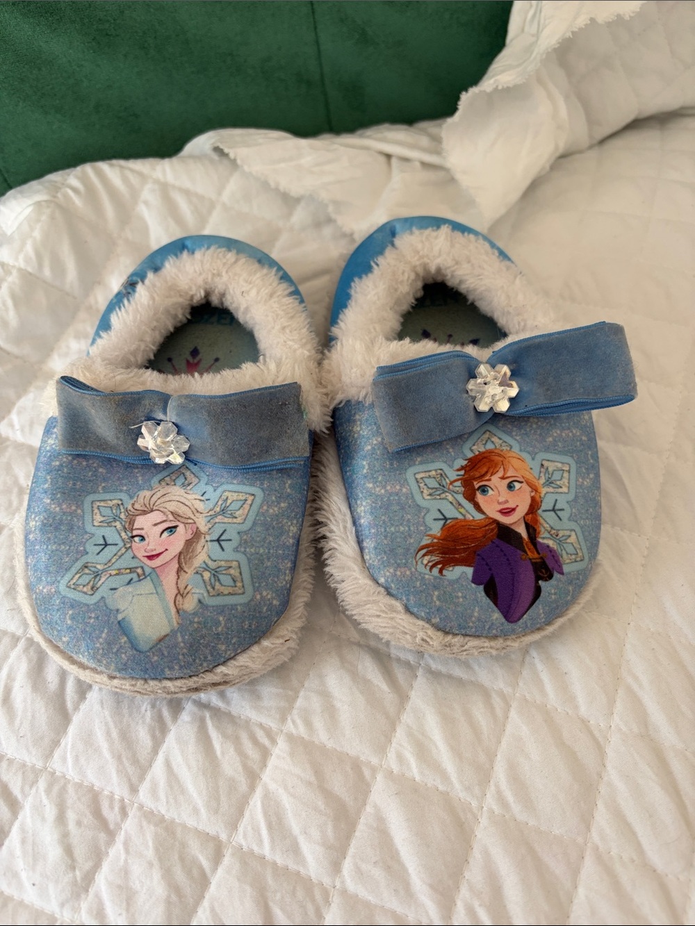 Girls Blue Frozen Character Plush Slip-On Slippers with Bow Detail
